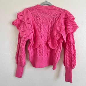 NWT Barbie pink ruffle sleeve cable knit sweater.
